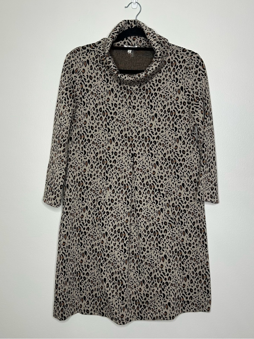 Tyler Boe Taupe and Black Leopard Cowl Neck Dress